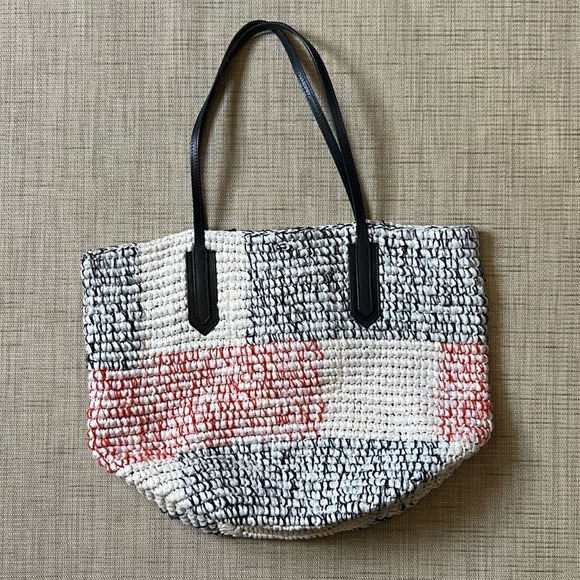 J. Crew Striped Straw Woven Market Bag Good Condition - Picture 4 of 12